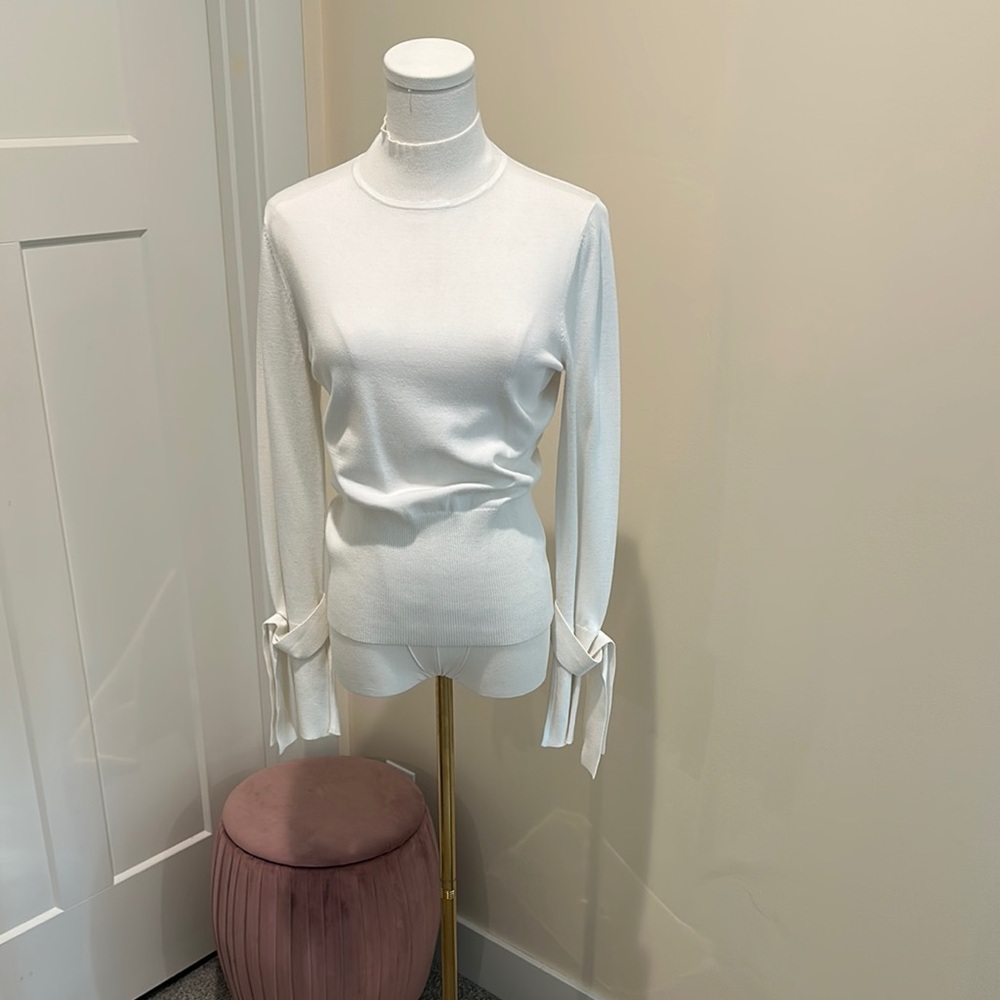 Karen Millen Cream Fitted Tie Front Blouse